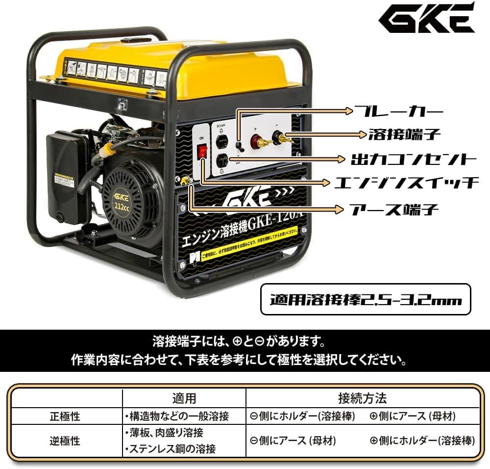 GKE純正 発電機兼用溶接機(ガソリンエンジン) エンジン溶接機 100V