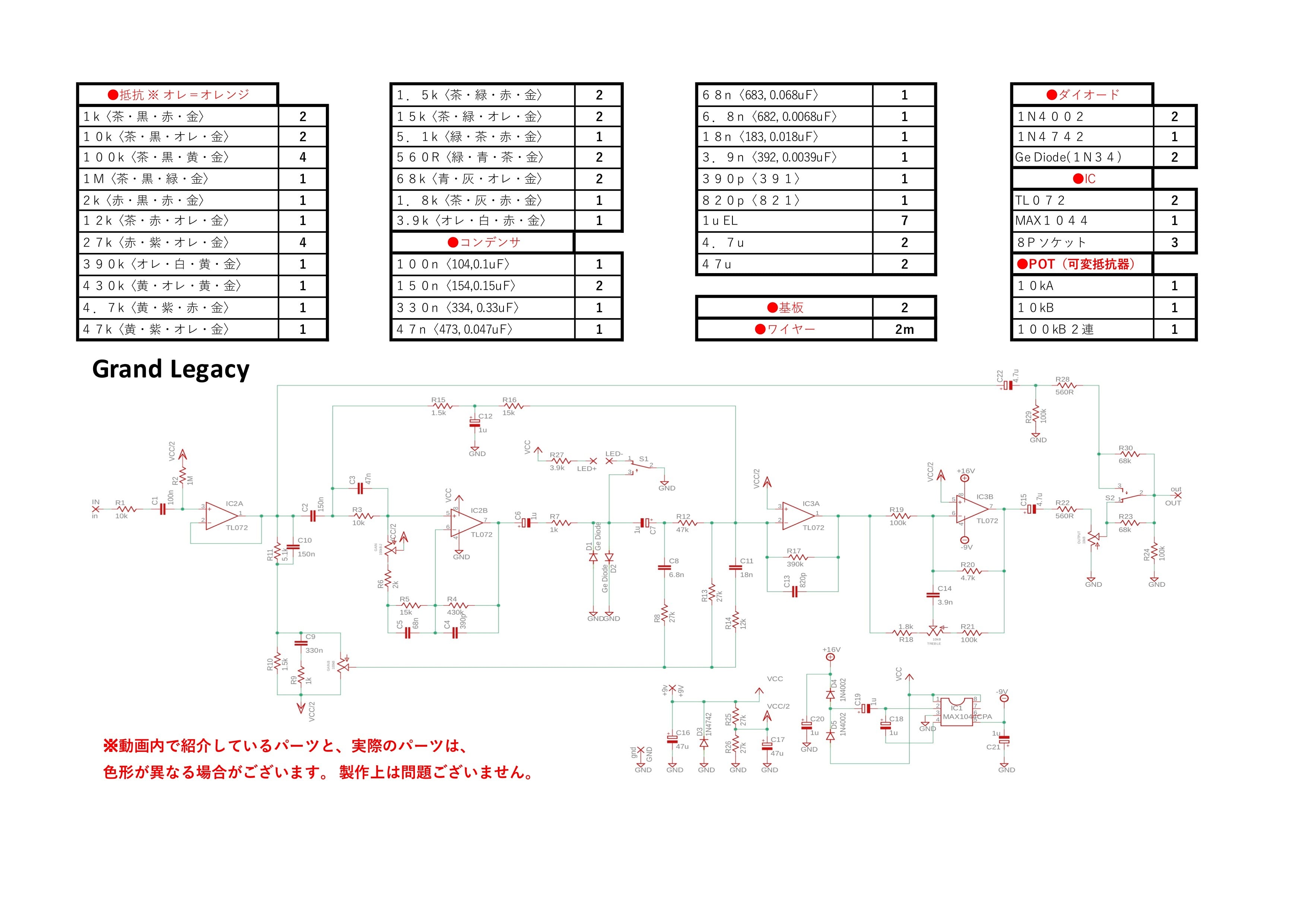 基板のみ）Klon Centaur系 オーバードライブ “Grand Legacy