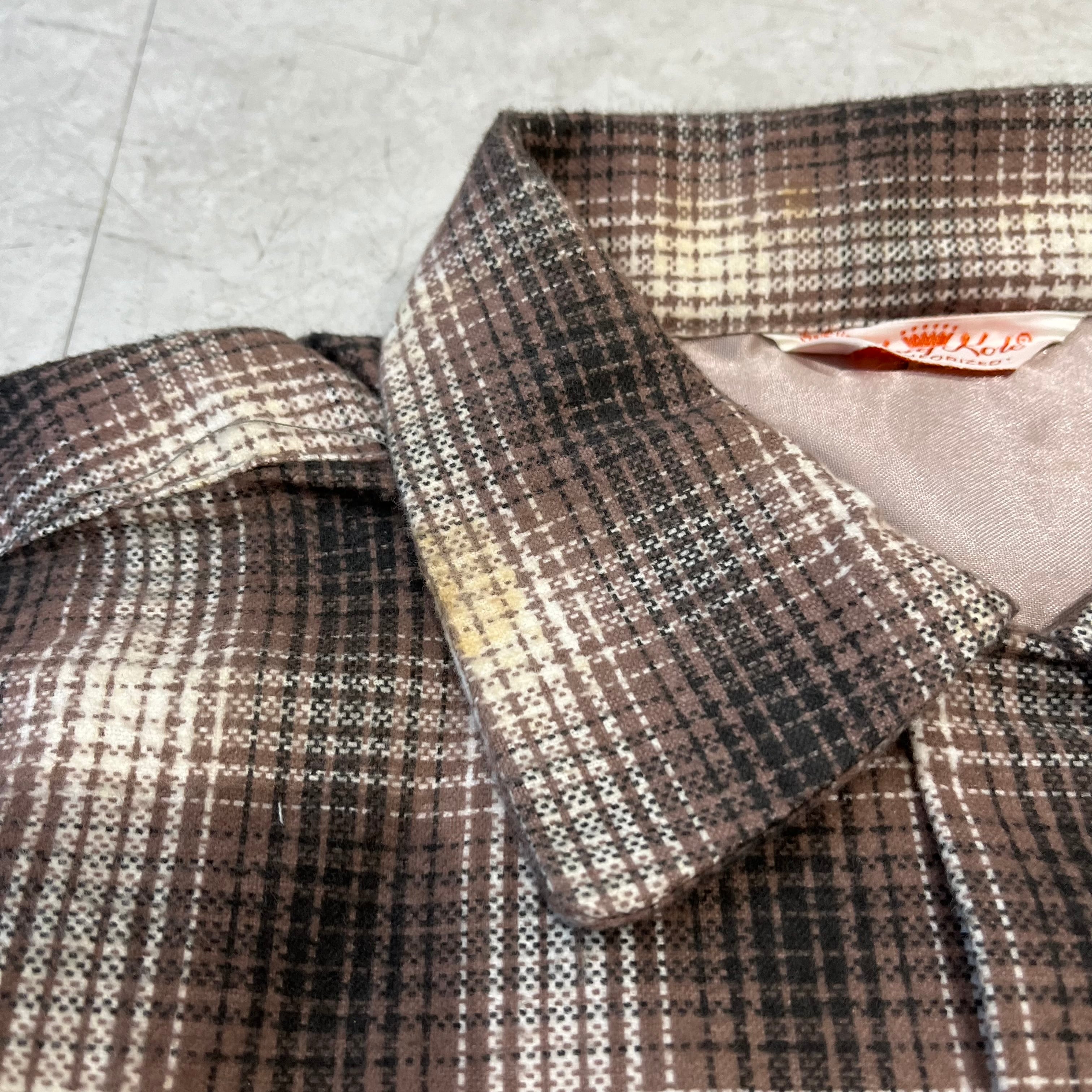 50s Print Flannel Shirt Open Collar Dead Stock 50年代 プリント