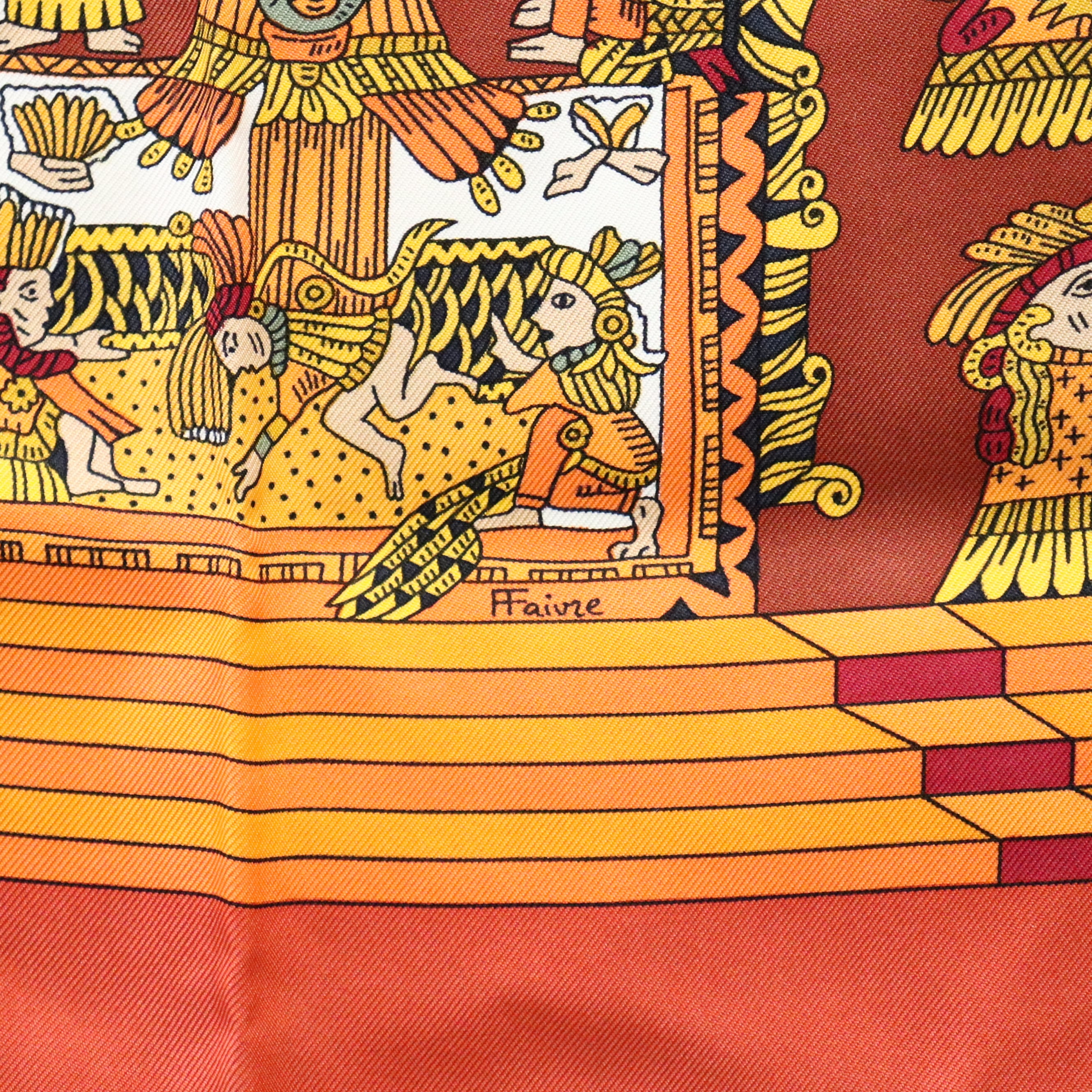 美品 HERMES エルメス カレ90 ASTRES et SOLEILS 天体と太陽 オレンジ