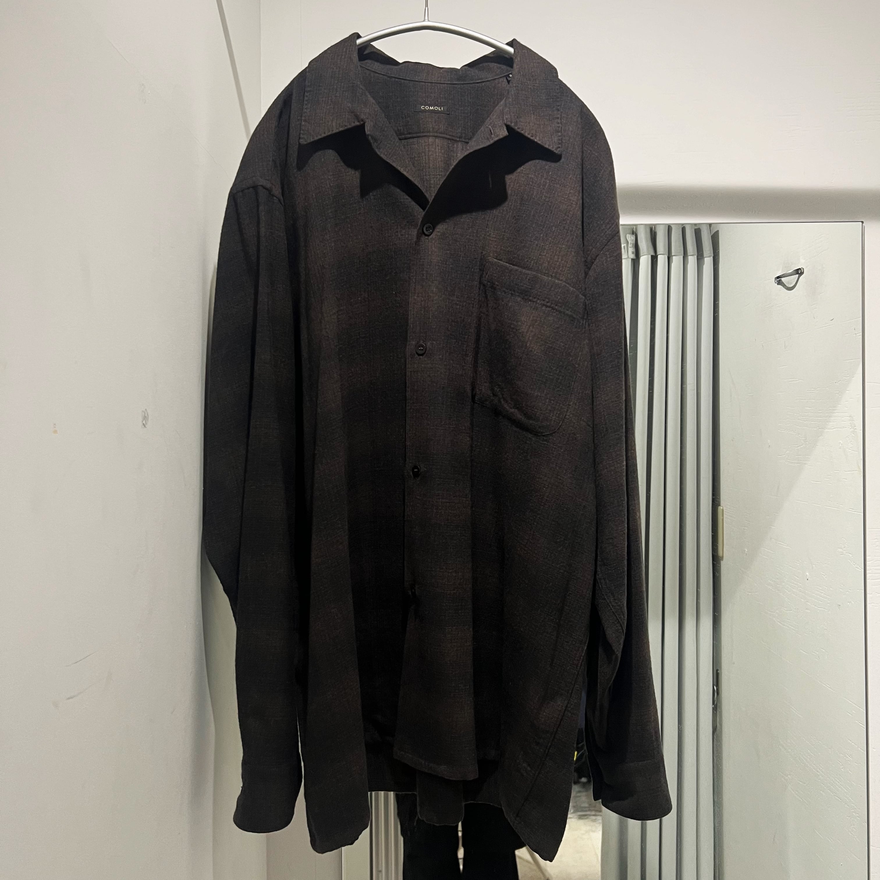 COMOLI コモリ 22AW ウールチェックオープンカラーシャツ ブラウン