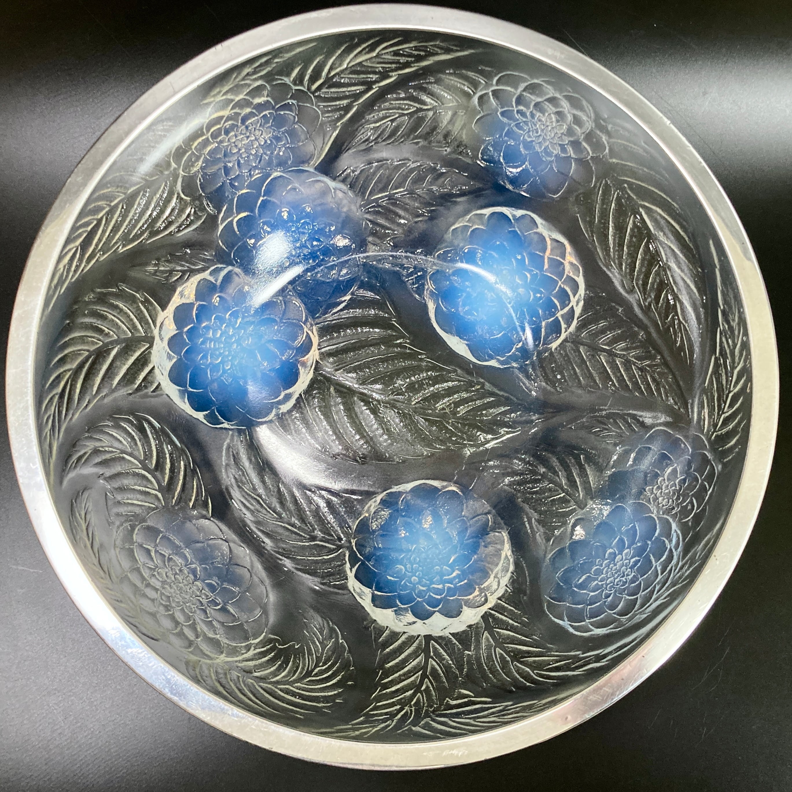 R.LALIQUE ルネ・ラリック 菊紋硝子鉢 ボウル「Dahlias」ダリア 24cm