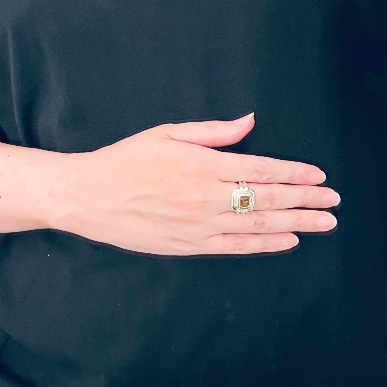 VINTAGE TIFFANY & CO. Citrine 18K Gold Rope Ring Sterling Silver