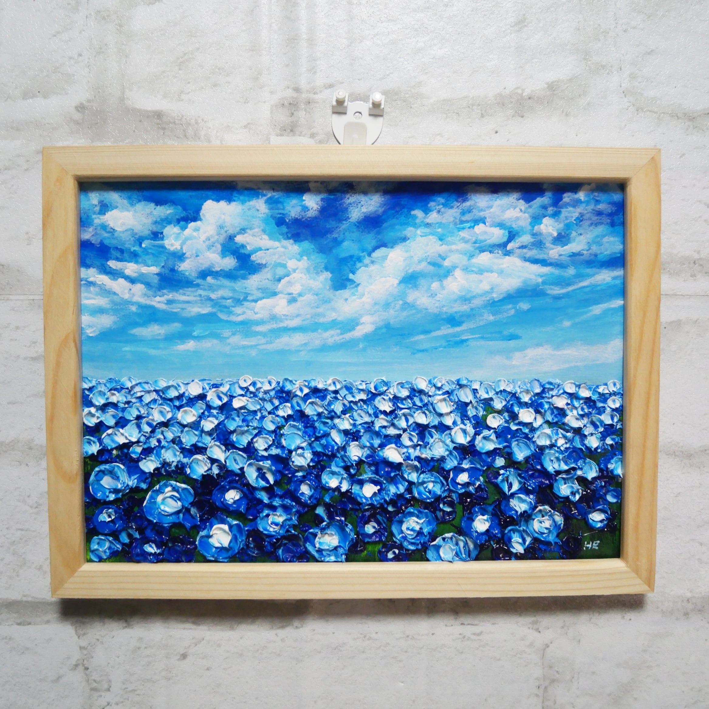 油絵 油彩 油彩画 絵 絵画【空と雲のネモフィラ】 | HIROSHI1990