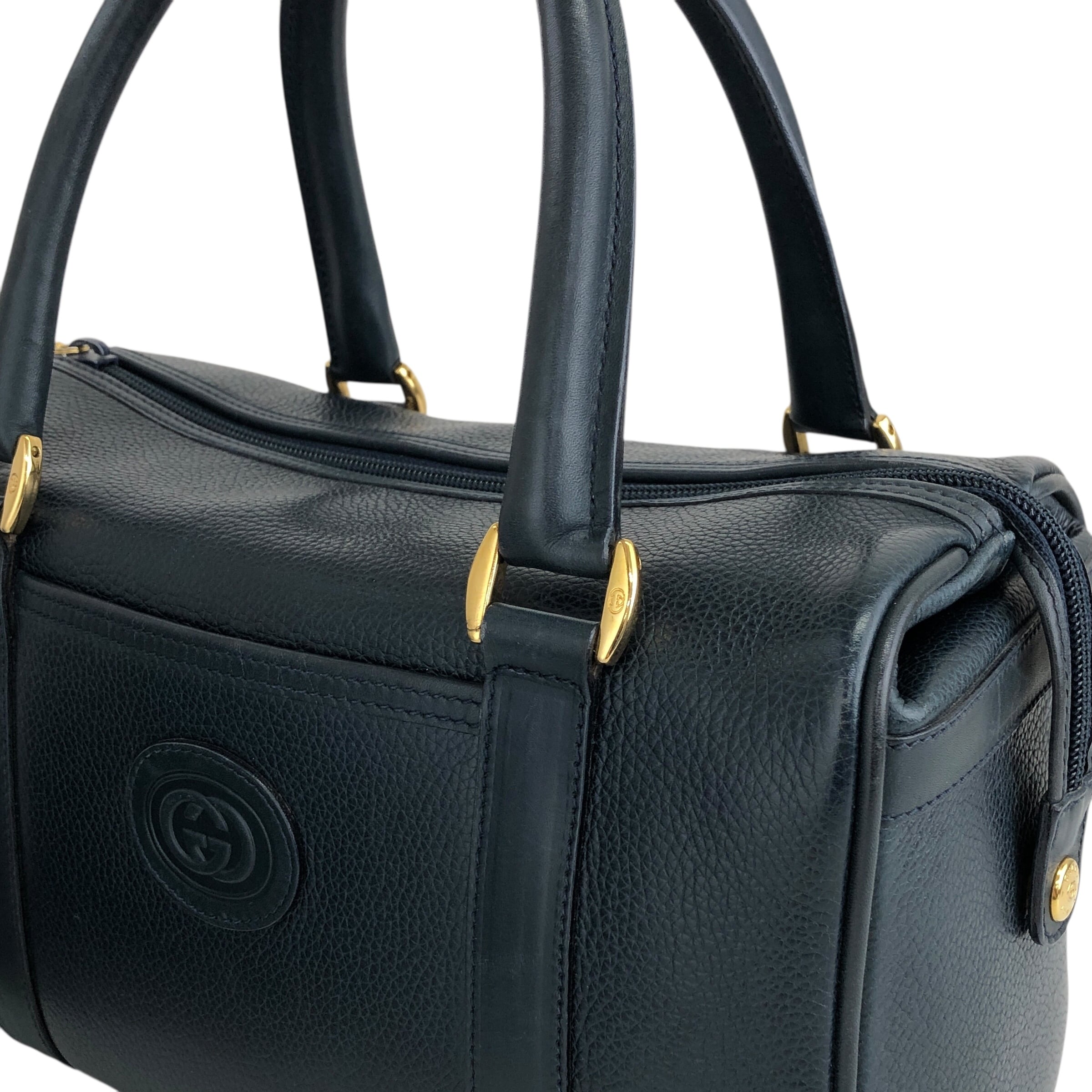 GUCCI グッチ ボストンバッグ ネイビー レザー vintage ヴィンテージ