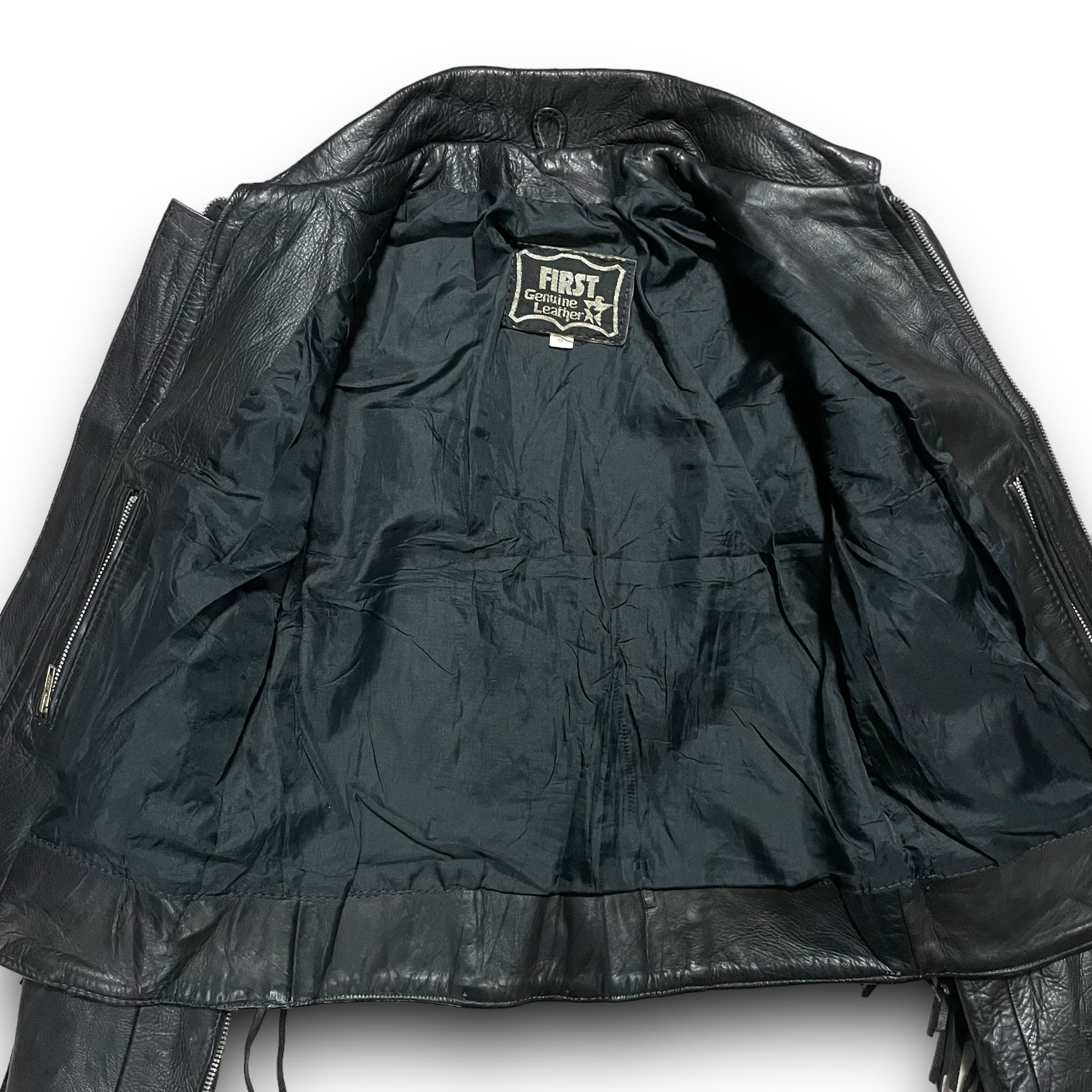 S】FIRST Genuine Leather フリンジ付き シングルライダース レザー
