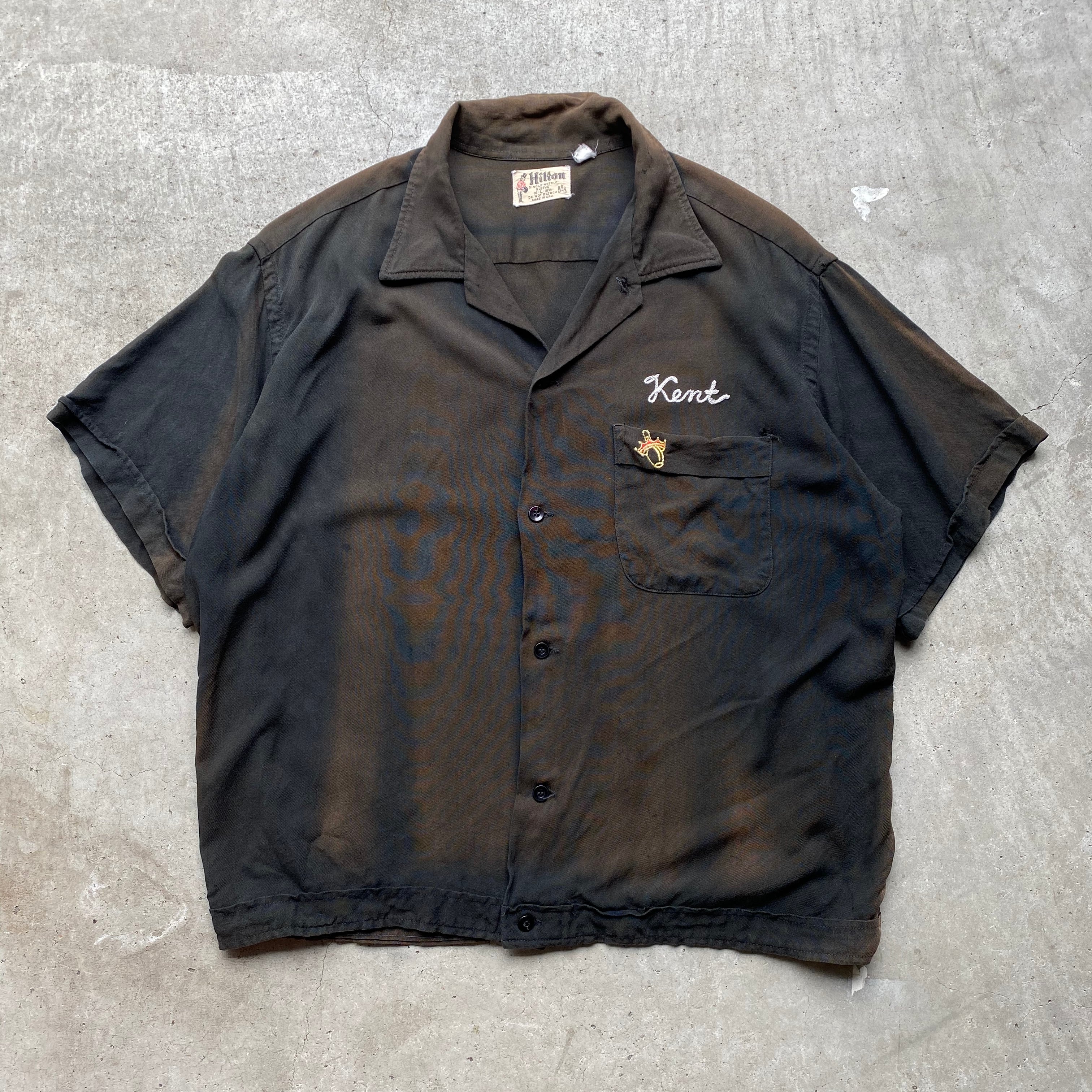 希少 黒 XXL 60s HILTON ボーリングシャツ オールドイングリッシュ