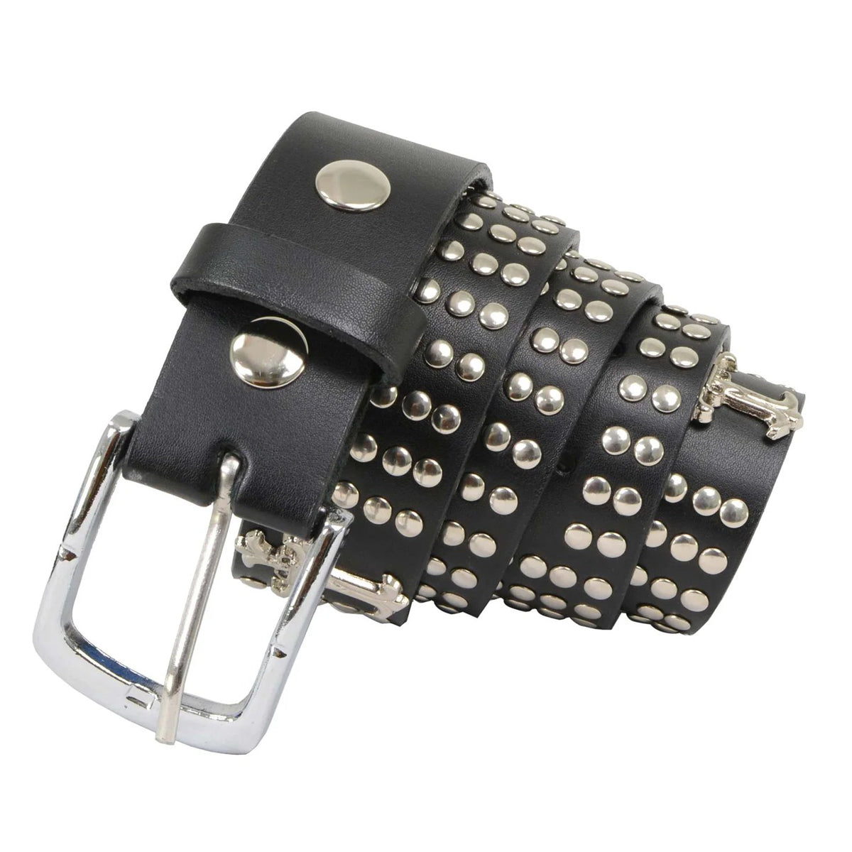 Men's Cross and Stud Black Genuine Leather Biker Belt with