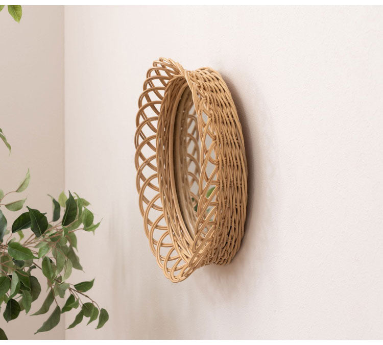 ラタンミラー ミラー 鏡 姿見 壁掛け ウォールミラー 丸型 円型 ラタン