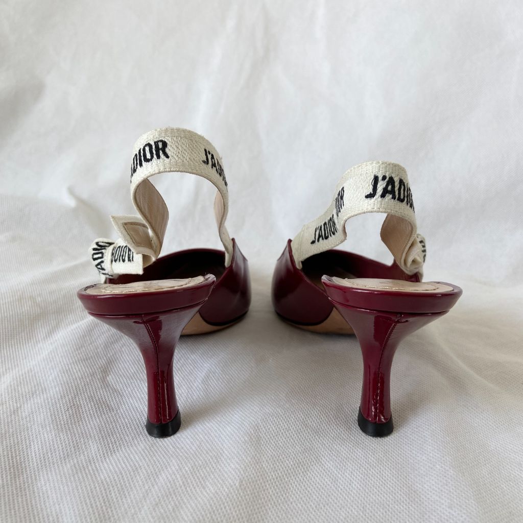 Dior Burgundy Patent Leather J'adior Slingback Pumps, 37 - BOPF