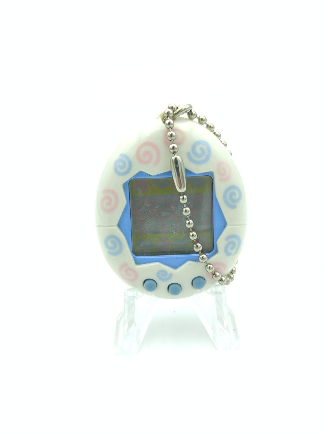 Tamagotchi Original P1/P2 White w/ spirals Bandai 1997 Virtual pet