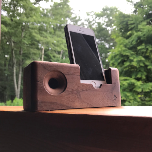 木製スピーカーアウルmini ウォールナット スマホスタンド・スマホ