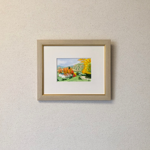 田園の秋」透明水彩画 原画 風景画 額縁付 ハガキサイズ 絵画 Oni 通販