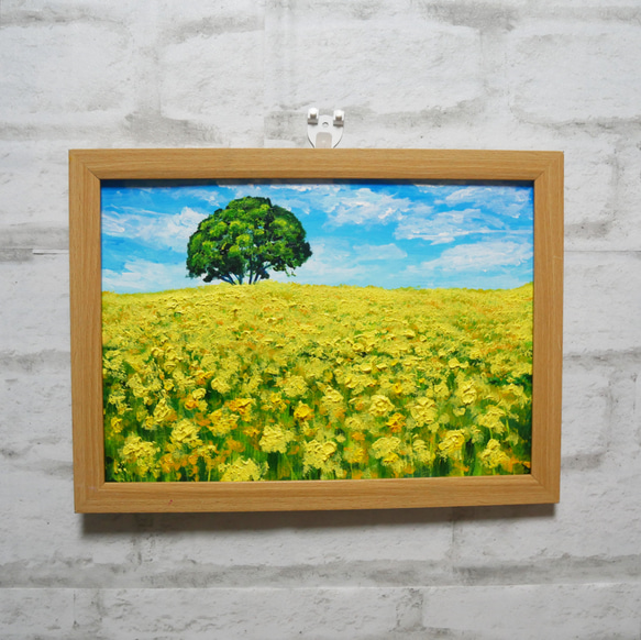 油絵 油彩 油彩画 絵 絵画 【黄色い菜の花畑の一本木】 絵画 HR 通販
