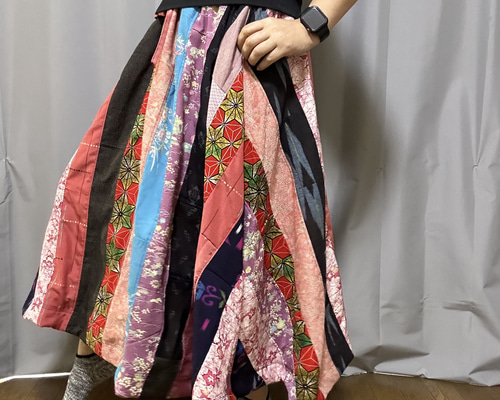 まき様依頼分〕着物リメイク＊パッチワークスカート フレアスカート