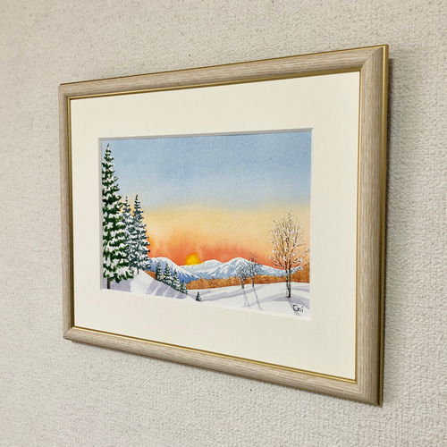 冬の朝」透明水彩画 原画 風景画 額縁付 SMサイズ 絵画 Oni 通販