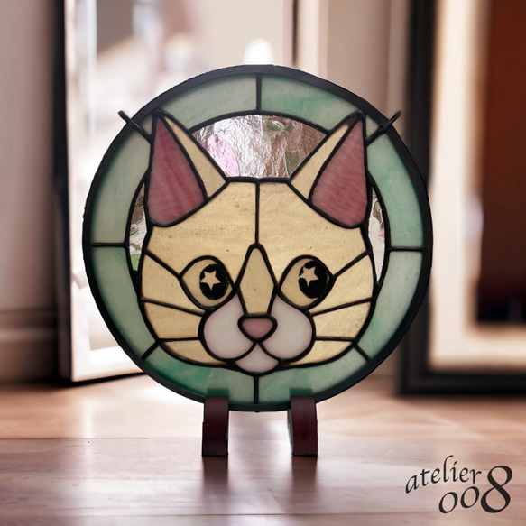 茶色猫のステンドグラス サンキャッチャー ダブルオウエイト 通販