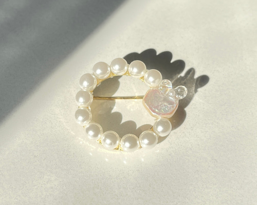 淡水パール ヘキサゴン お花 サークルブローチ 華やか おしゃれ