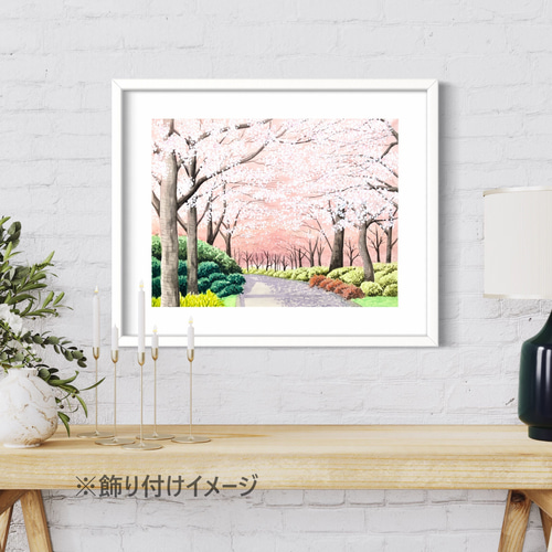 桜の小径」透明水彩画 原画 風景画 額縁付 F6サイズ 絵画 Oni 通販