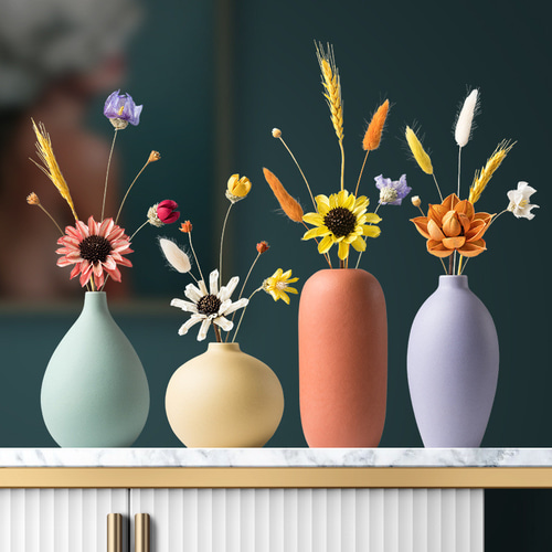 マカロンカラーの手作り陶器小花瓶 ドライフラワー 花瓶セット