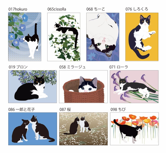 白黒猫（はちわれ猫）ポストカード10枚セット イラスト iwaimura 通販