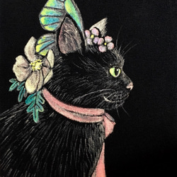 アート「黒猫」アクリル絵の具 絵画作品 原画 F0サイズ（額は別売り