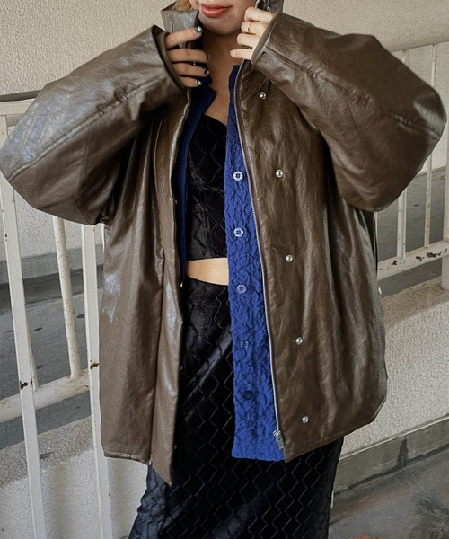 Ameri PASTING LIKE FAKE LEATHER JACKET S