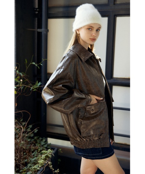 SLY（スライ）の「FAUX LEATHER ZIP UP BZ フォー レザー ジップアップ