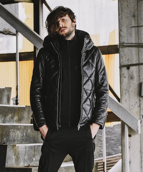 NO ID.】Leather Quilting Padded Hooded Blouson / レザー