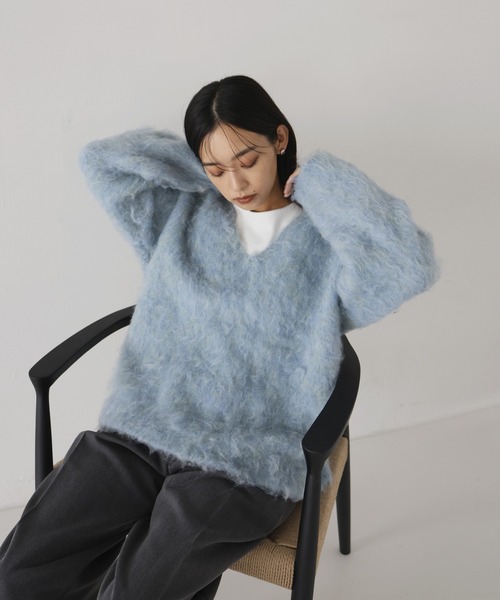 hellam（へラム）の「ミックスシャギー Vネックニット（ニット