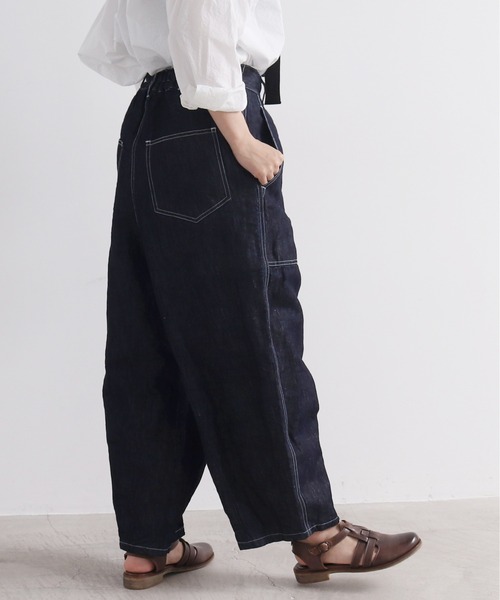 yuni（ユニ ）の「コットンリネン デニム ワーク コクーン パンツ