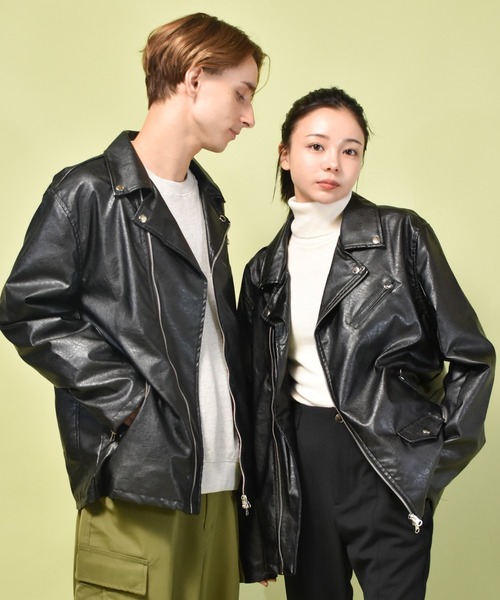 セール】Synthetic leather riders jacket/人工皮革 ダブルライダース