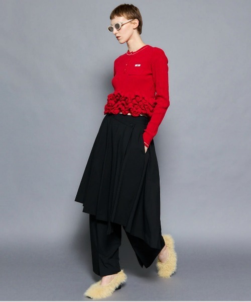 Ruffled Hem Chenille Knit Tops/ラッフルヘムモールニットトップス