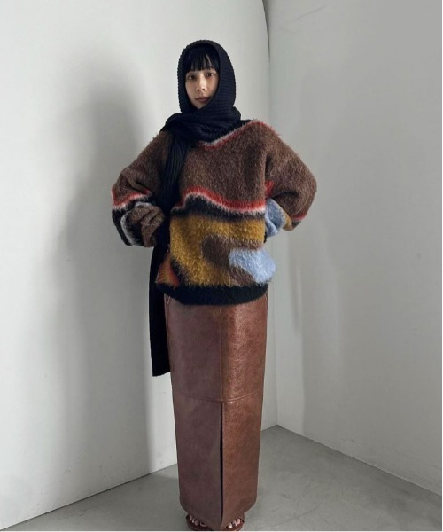 Ameri（アメリ）の「BODY LINE ABORIGINE ART KNIT TOP（ニット