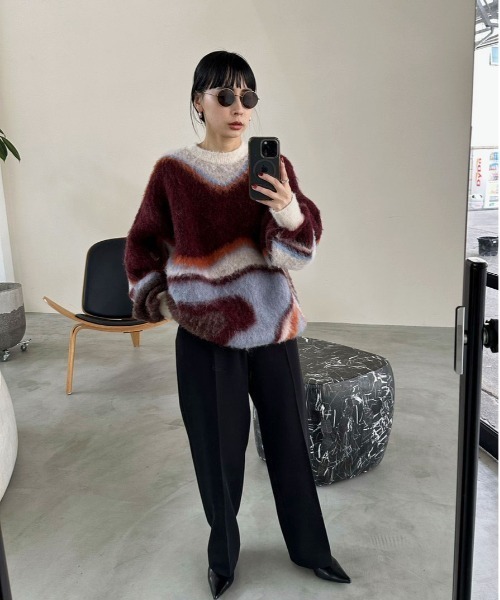 Ameri（アメリ）の「BODY LINE ABORIGINE ART KNIT TOP（ニット