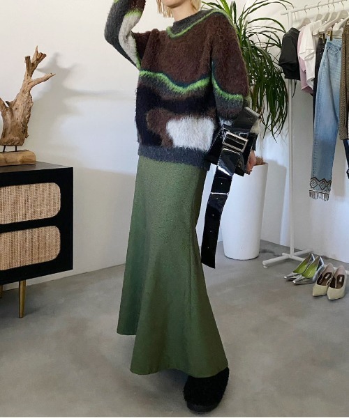 Ameri（アメリ）の「BODY LINE ABORIGINE ART KNIT TOP（ニット