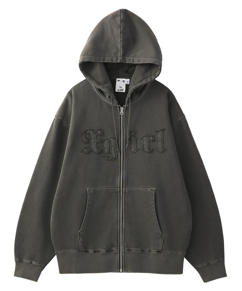セール】LOGO PATCH PIGMENT DYED ZIP UP SWEAT HOODIE（パーカー）｜X