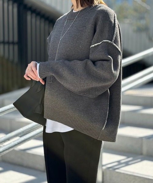 スウェットライクバイカラーコクーンニットプルオーバー Emma Taylor