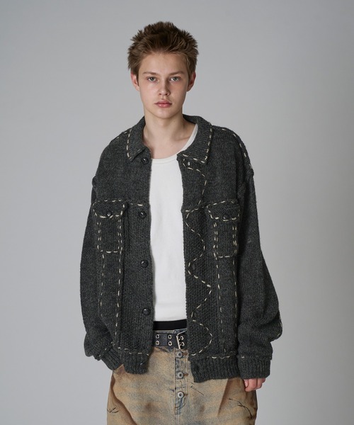 DESIGN STITCH WOOL BLEND KNIT JACKET/デザインステッチウール