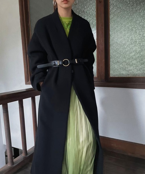 Ameri（アメリ）の「UND PLUMP SLEEVE BELTED COAT（ノーカラーコート