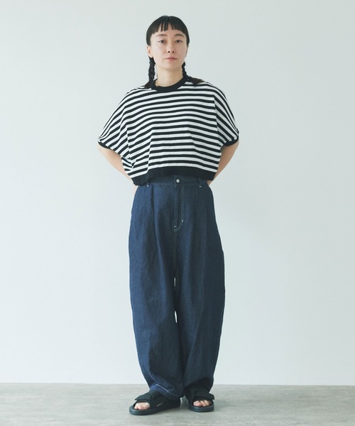 yuni（ユニ ）の「コットンリネン デニムテーパードパンツ