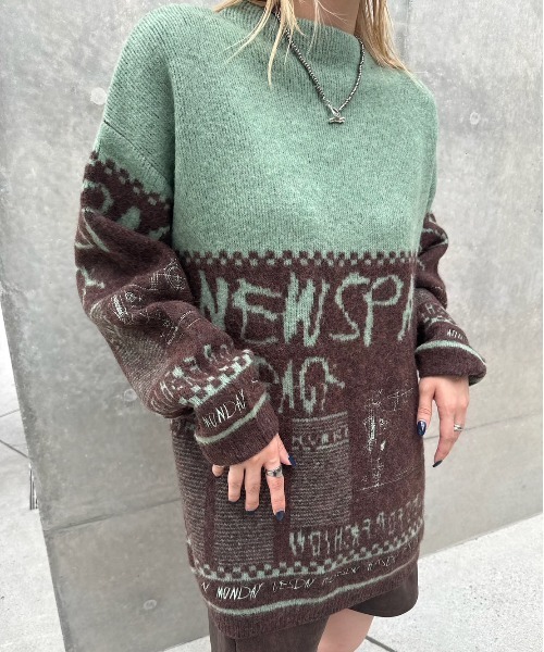セール】NEWS PAPER JACQUARED KNIT TOP（ニット/セーター）｜Ameri