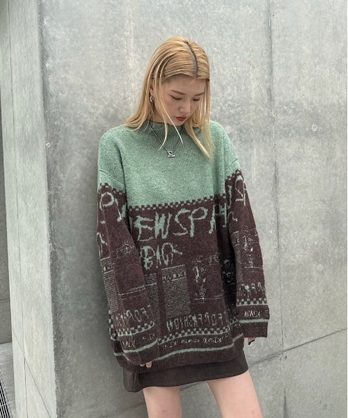 セール】NEWS PAPER JACQUARED KNIT TOP（ニット/セーター）｜Ameri