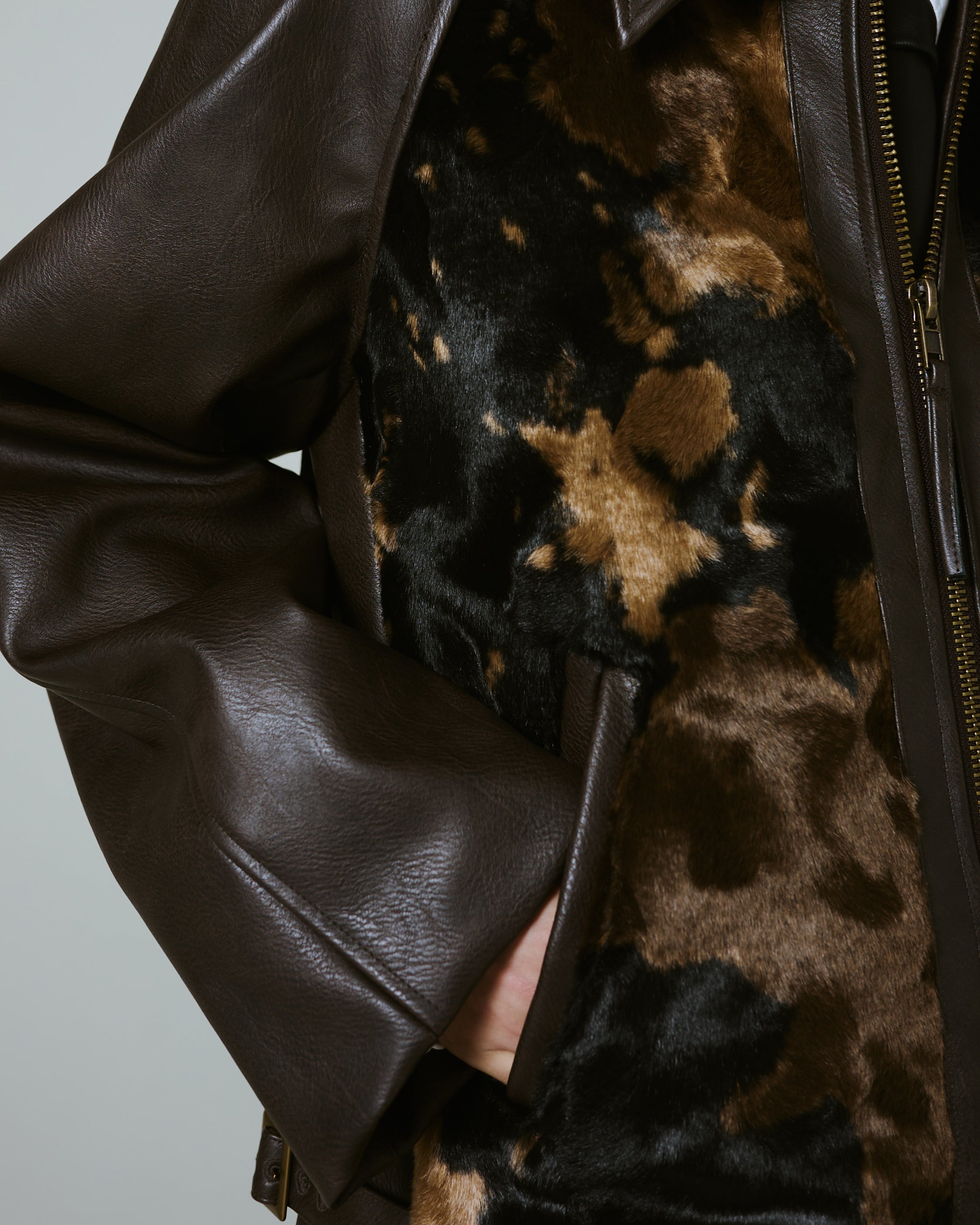 FAUX HAIRCALF LEATHER JACKET – CAMPHOR WOOD - OFFICIAL ONLINE