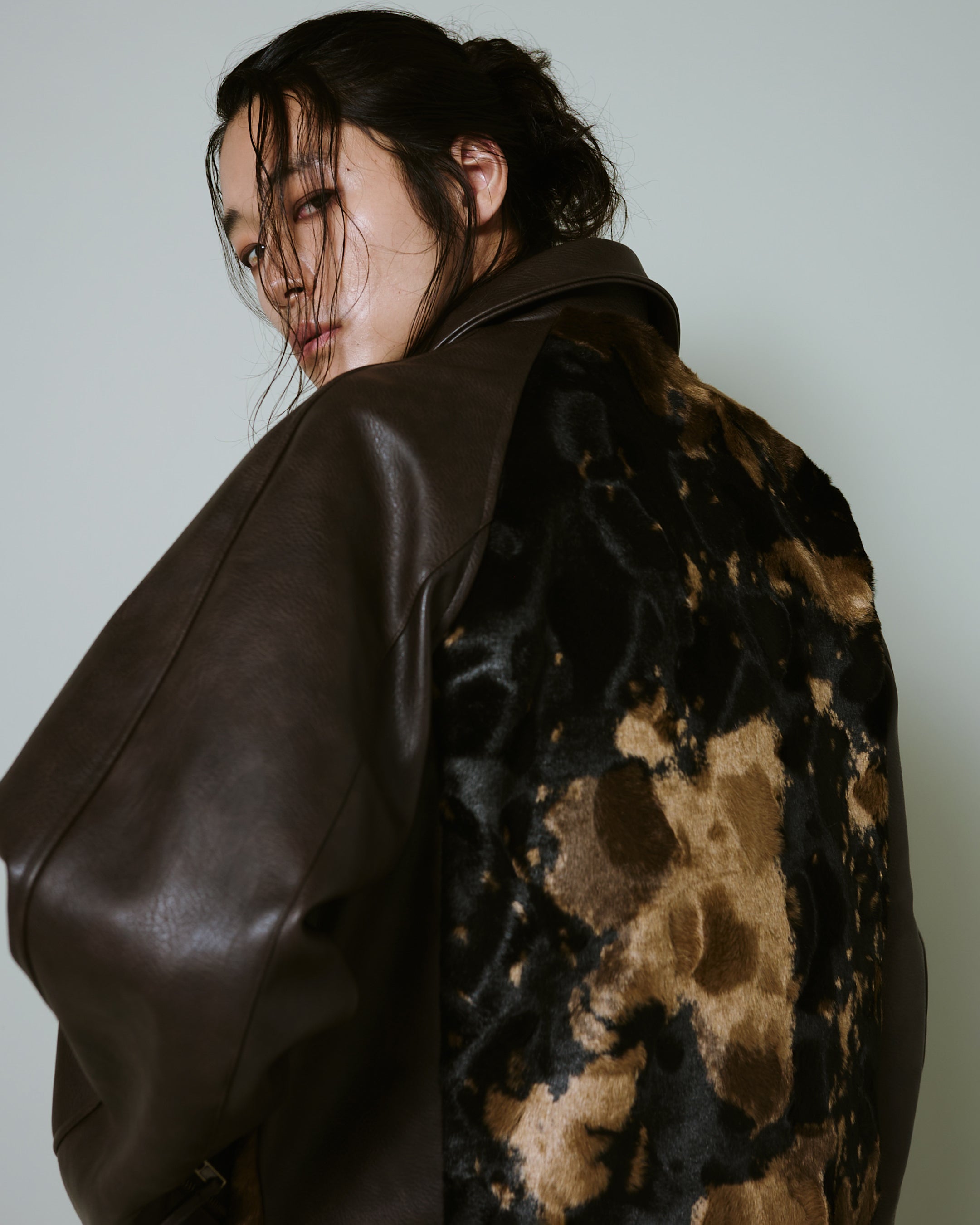 FAUX HAIRCALF LEATHER JACKET – CAMPHOR WOOD - OFFICIAL ONLINE