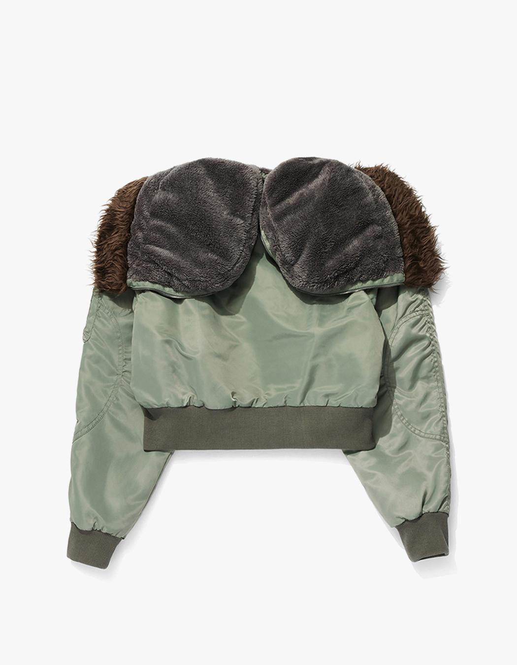 OPEN YY Faux Fur Zipper Hood Ma1 - Khaki | International Store