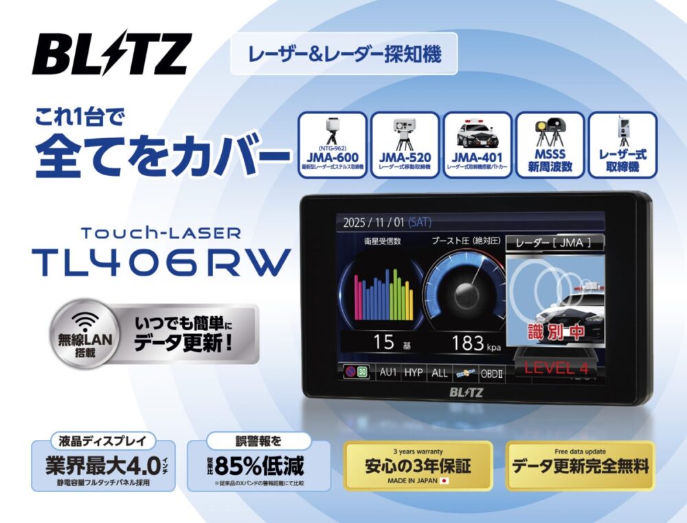 最新取締機にも対応！ブリッツから業界最大4インチ液晶搭載の新型