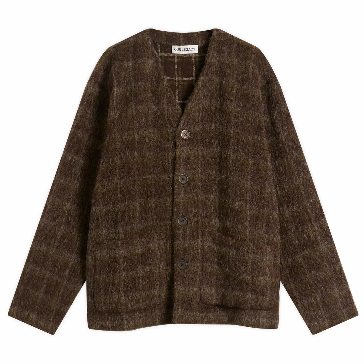 Our Legacy Men's Mohair Cardigan in Dorf Check Hairy Wool Our Legacy