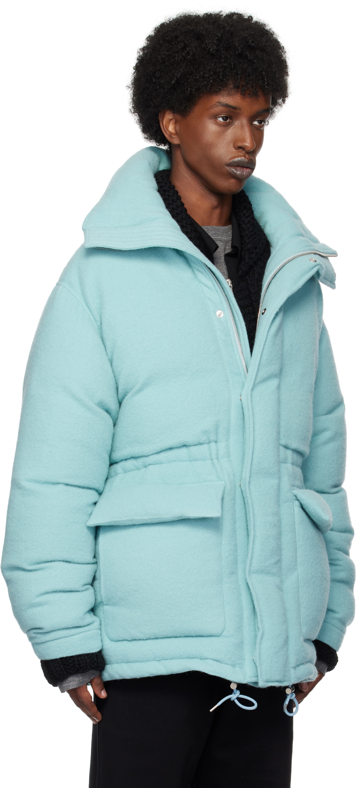 AURALEE Blue Brushed Alpaca Wool Down Jacket Auralee