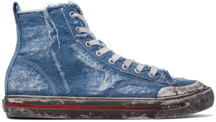 Diesel Blue & White S-Athos Mid Sneakers Diesel